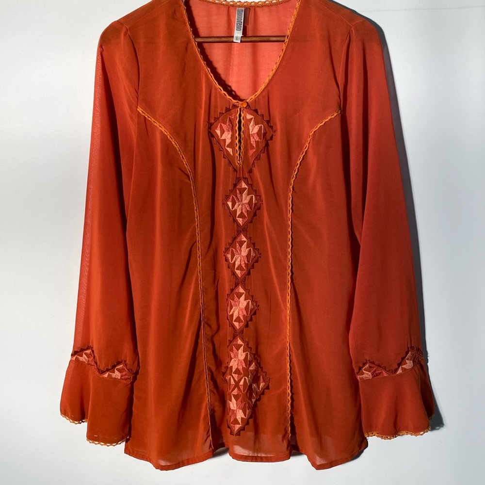 Monoreno - burnt orange boho blouse. Size L